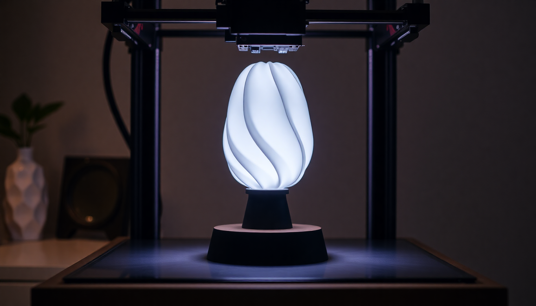 process of showcasing a lamp printing by 3d printer