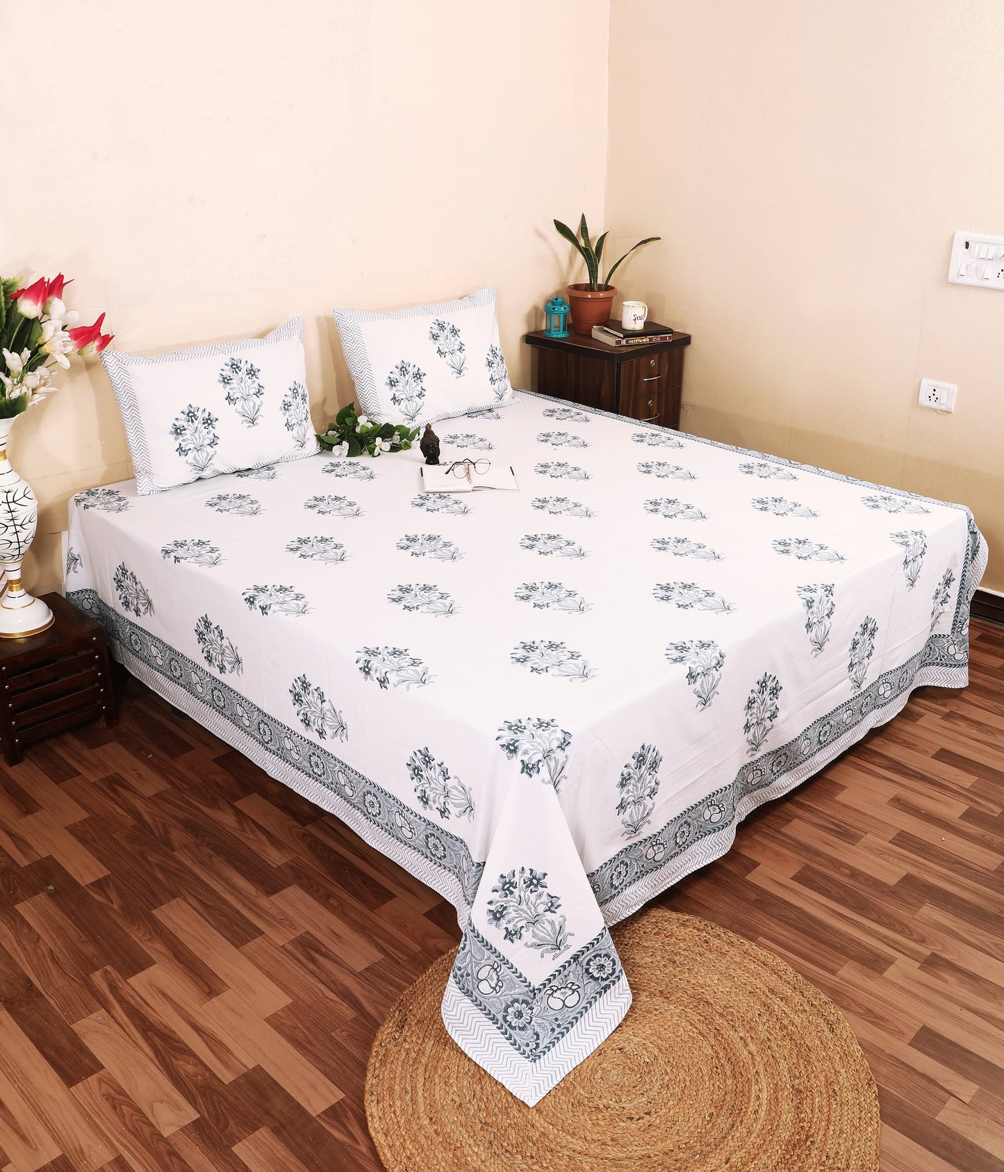 Neel Kamal / Indigo Bloom Bedsheet