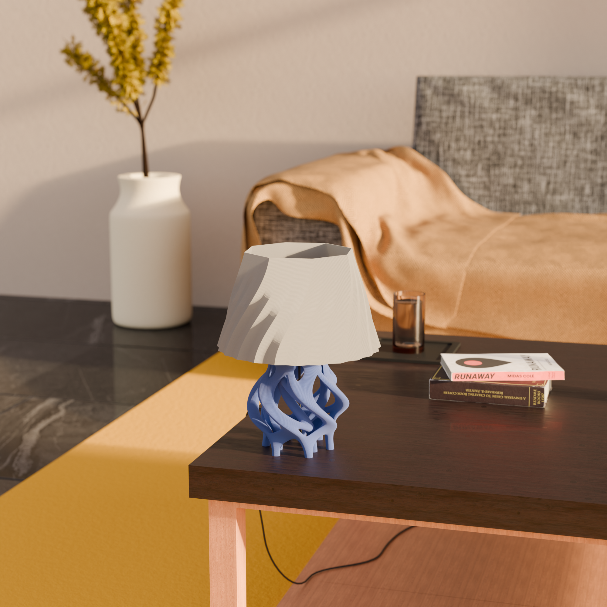 Highmour artistic home lighting lamp with a unique blue base and stylish gray shade for modern interiors