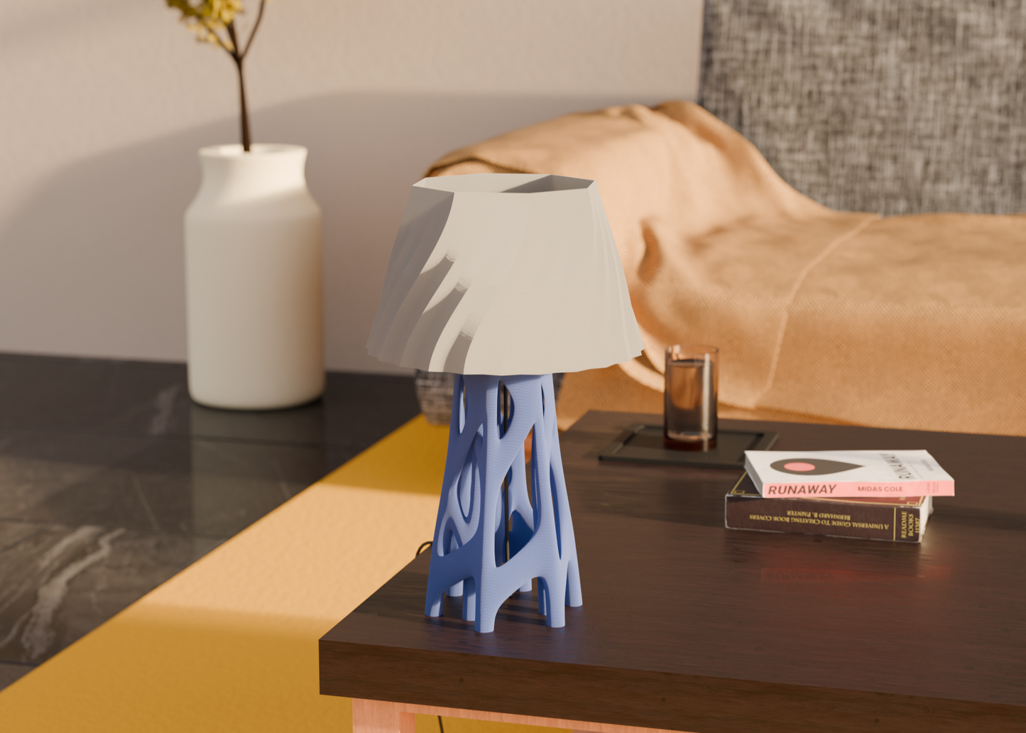 Highmour artistic indoor lighting lamp with a unique blue base and stylish gray shade for modern decor