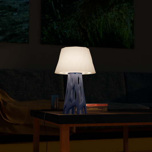 Highmour artistic indoor lighting lamp with a unique blue base and a soft white shade for modern decor