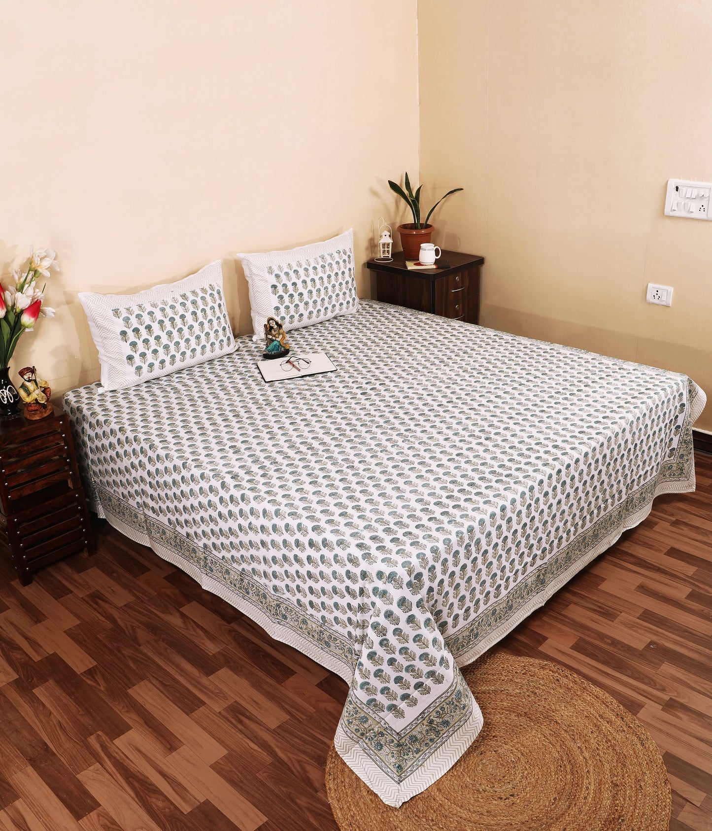 THE HIGHMOUR BLOOMLINE collection bedsheet in block print design from Jaipur made of pure cotton