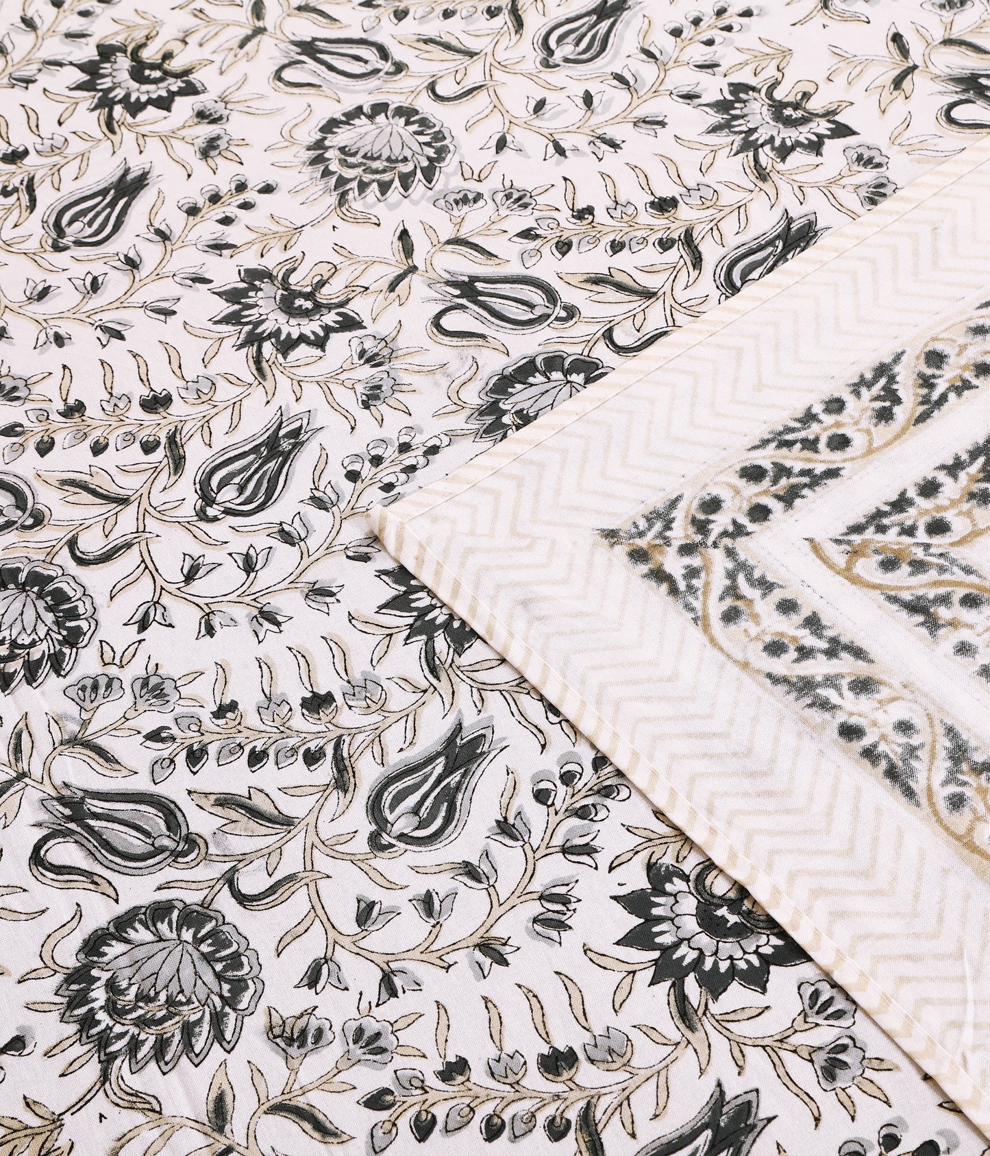 THE HIGHMOUR BLOOMLINE collection bedsheet featuring block print in Jaipur design made of pure cotton