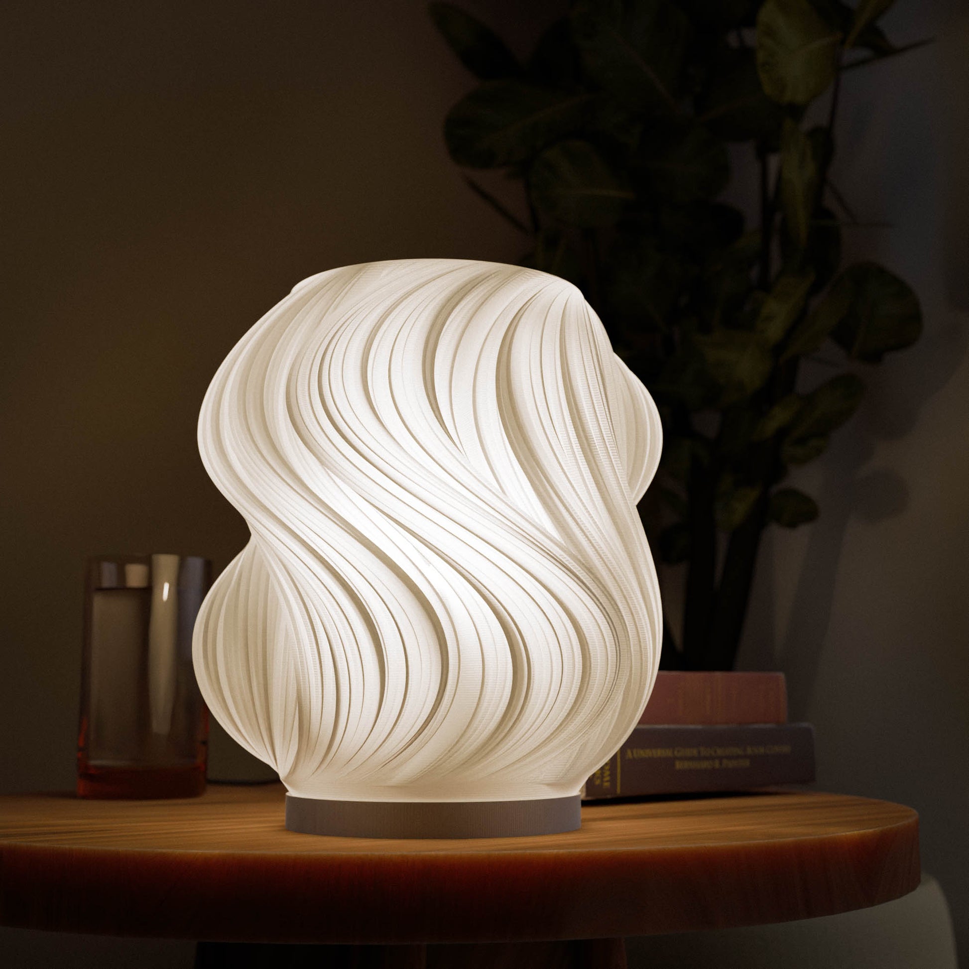 Unique home decor lamp with a wavy design, providing soft illumination for modern interiors