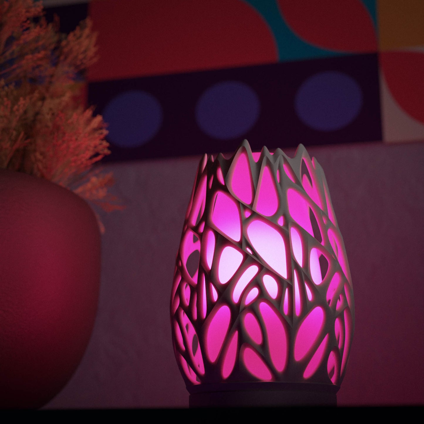 Highmour aesthetic organic lamp with a unique design emitting soft pink light in cozy decor
