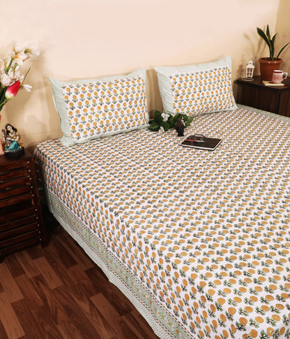 Highmour Bloomline collection bed linens block print bedsheet in vibrant colors with matching pillow covers