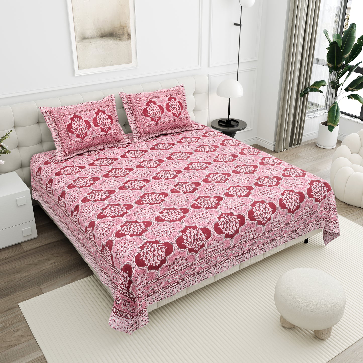 Crimson Lotus Double Cotton Bedsheet (90×100 in.)