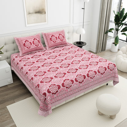 Crimson Lotus Double Cotton Bedsheet (90×100 in.)