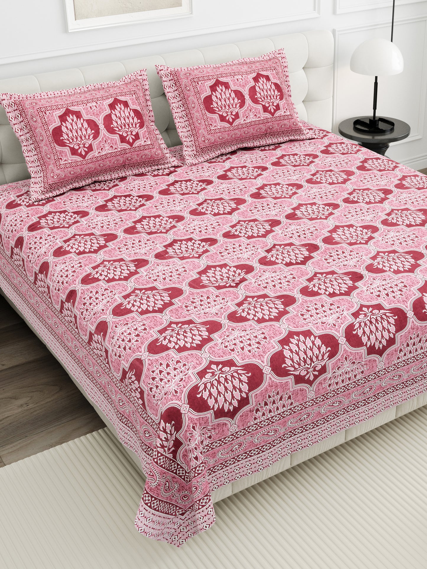 Crimson Lotus Double Cotton Bedsheet (90×100 in.)