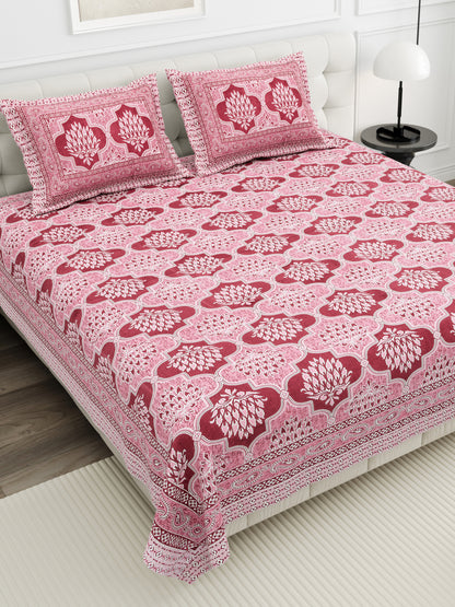 Crimson Lotus Double Cotton Bedsheet (90×100 in.)