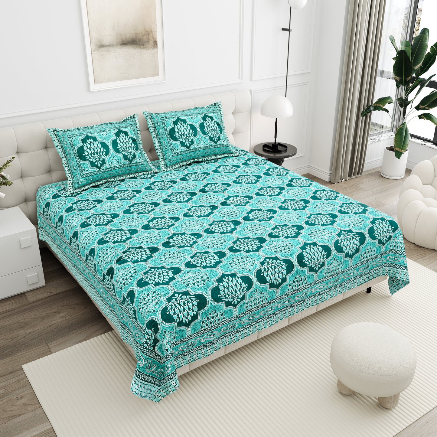 Crimson Lotus Double Cotton Bedsheet (90×100 in.)