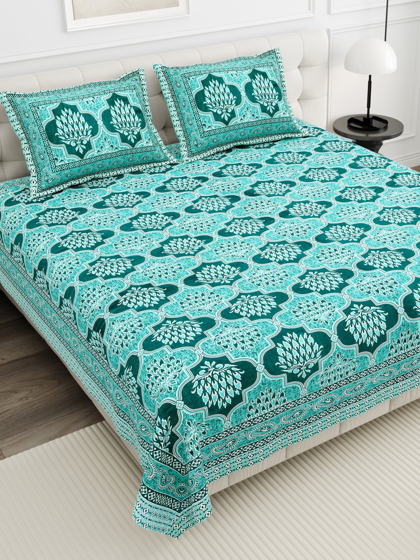 Crimson Lotus Double Cotton Bedsheet (90×100 in.)