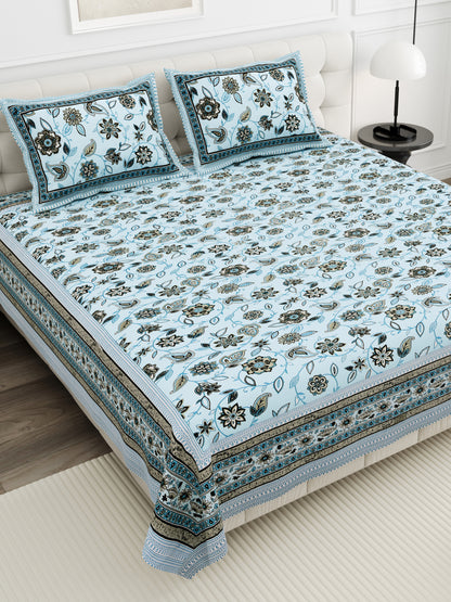 Floral Reverie Double Cotton Bedsheet (90×100 in.)