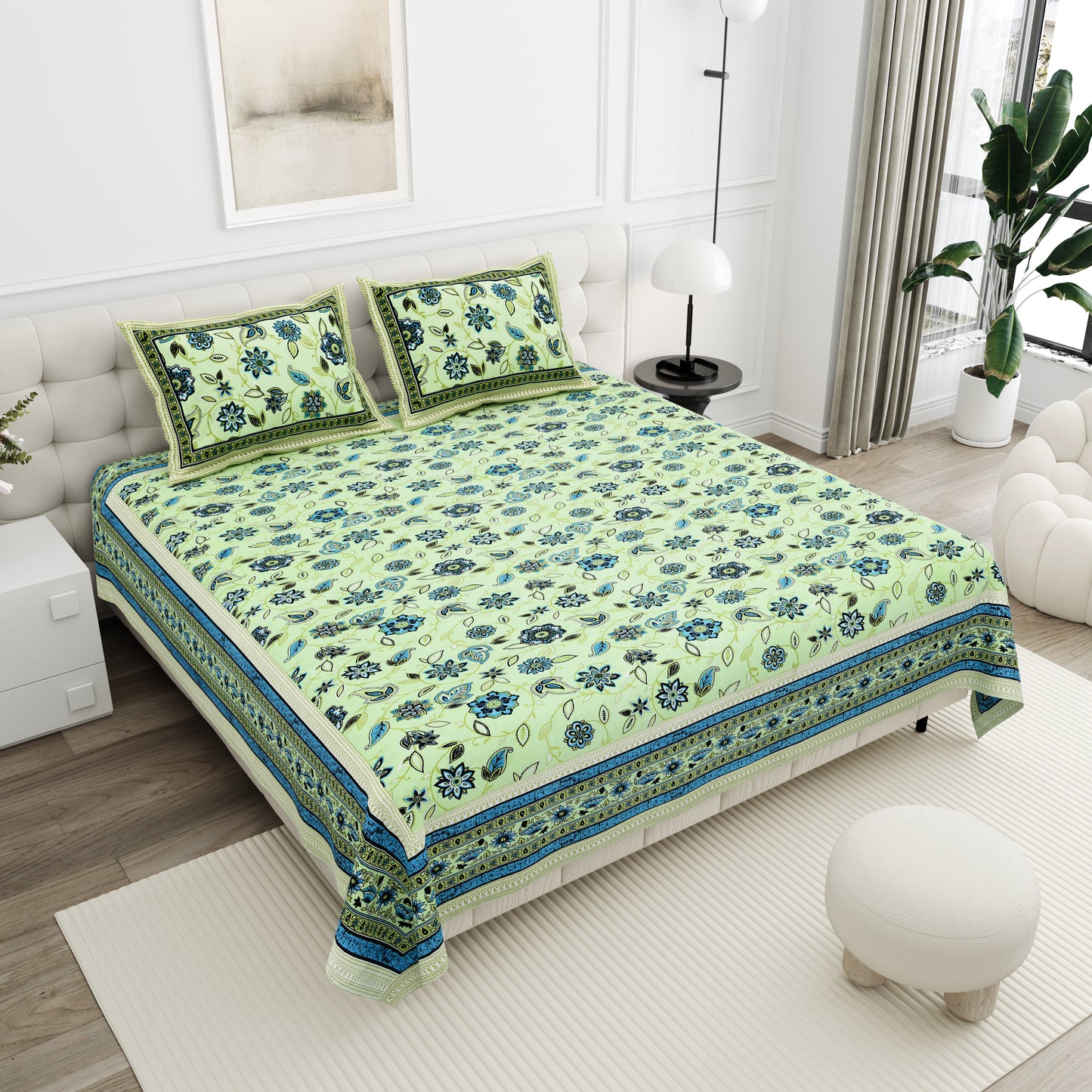 Floral Reverie Double Cotton Bedsheet (90×100 in.)