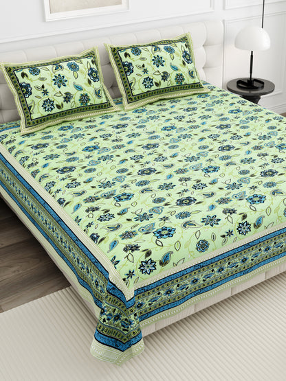 Floral Reverie Double Cotton Bedsheet (90×100 in.)