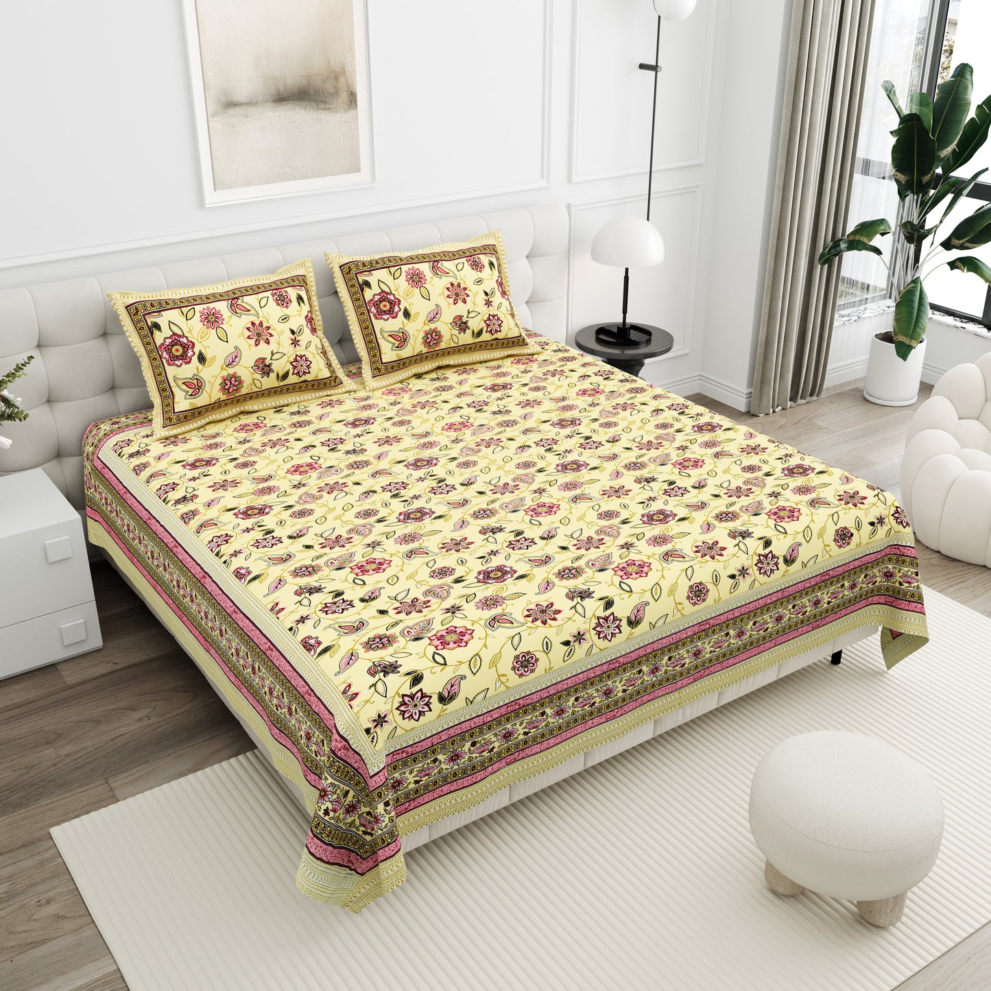Floral Reverie Double Cotton Bedsheet (90×100 in.)