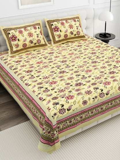 Floral Reverie Double Cotton Bedsheet (90×100 in.)
