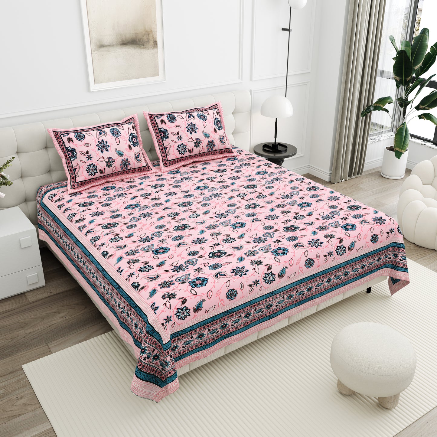 Floral Reverie Double Cotton Bedsheet (90×100 in.)
