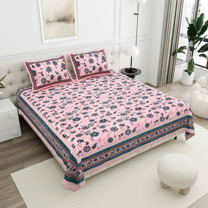 Floral Reverie Double Cotton Bedsheet (90×100 in.)
