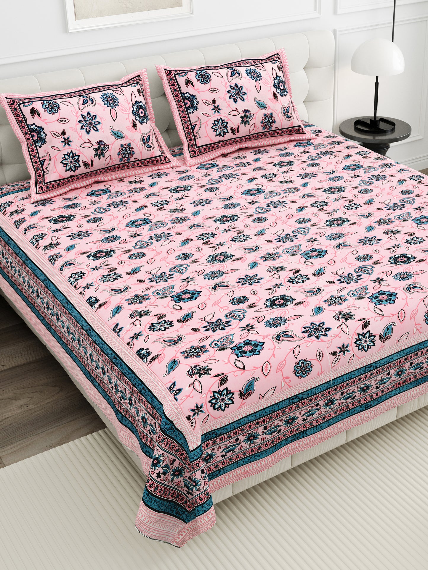 Floral Reverie Double Cotton Bedsheet (90×100 in.)