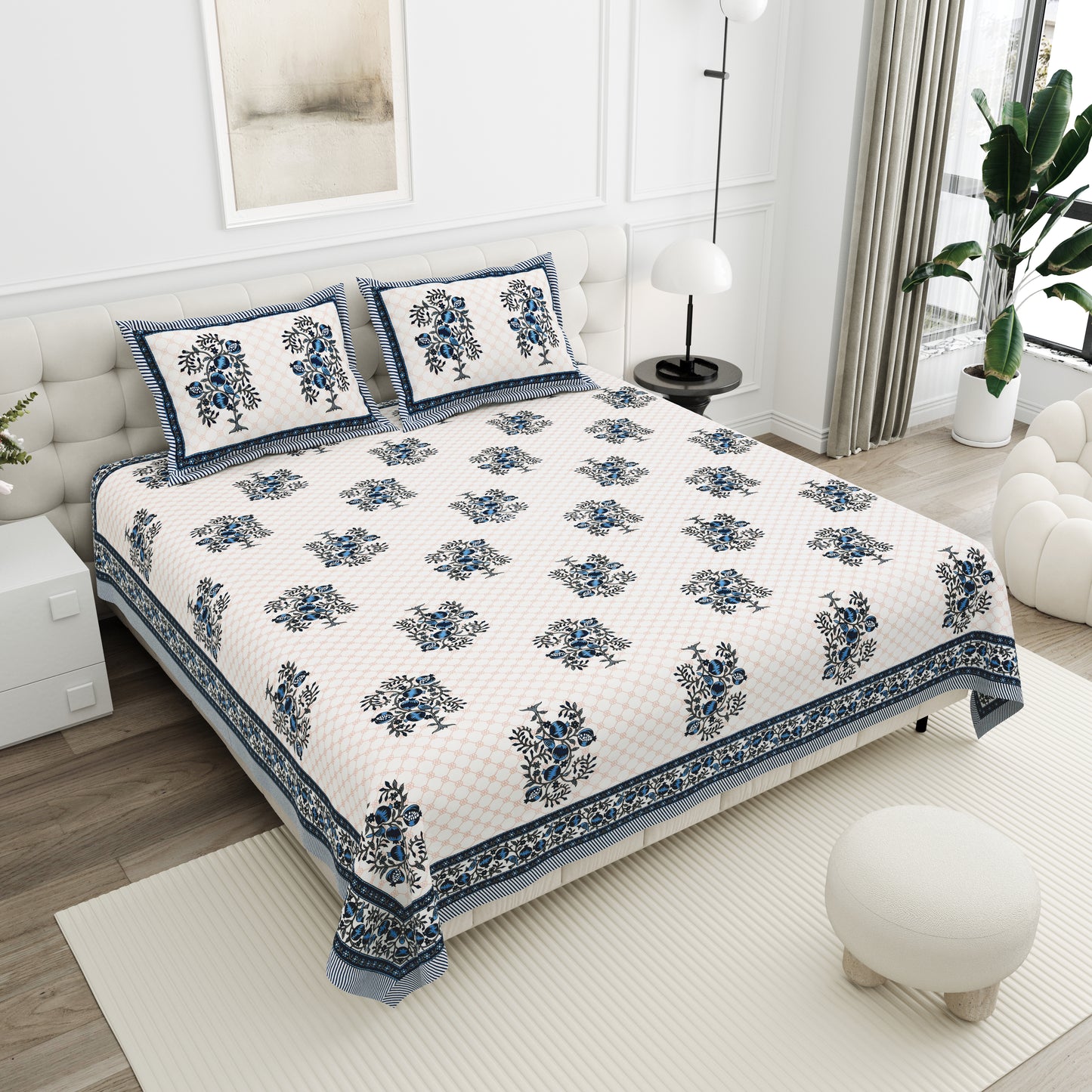 Royal Blossom Double Cotton Bedsheet (90×100 in.)