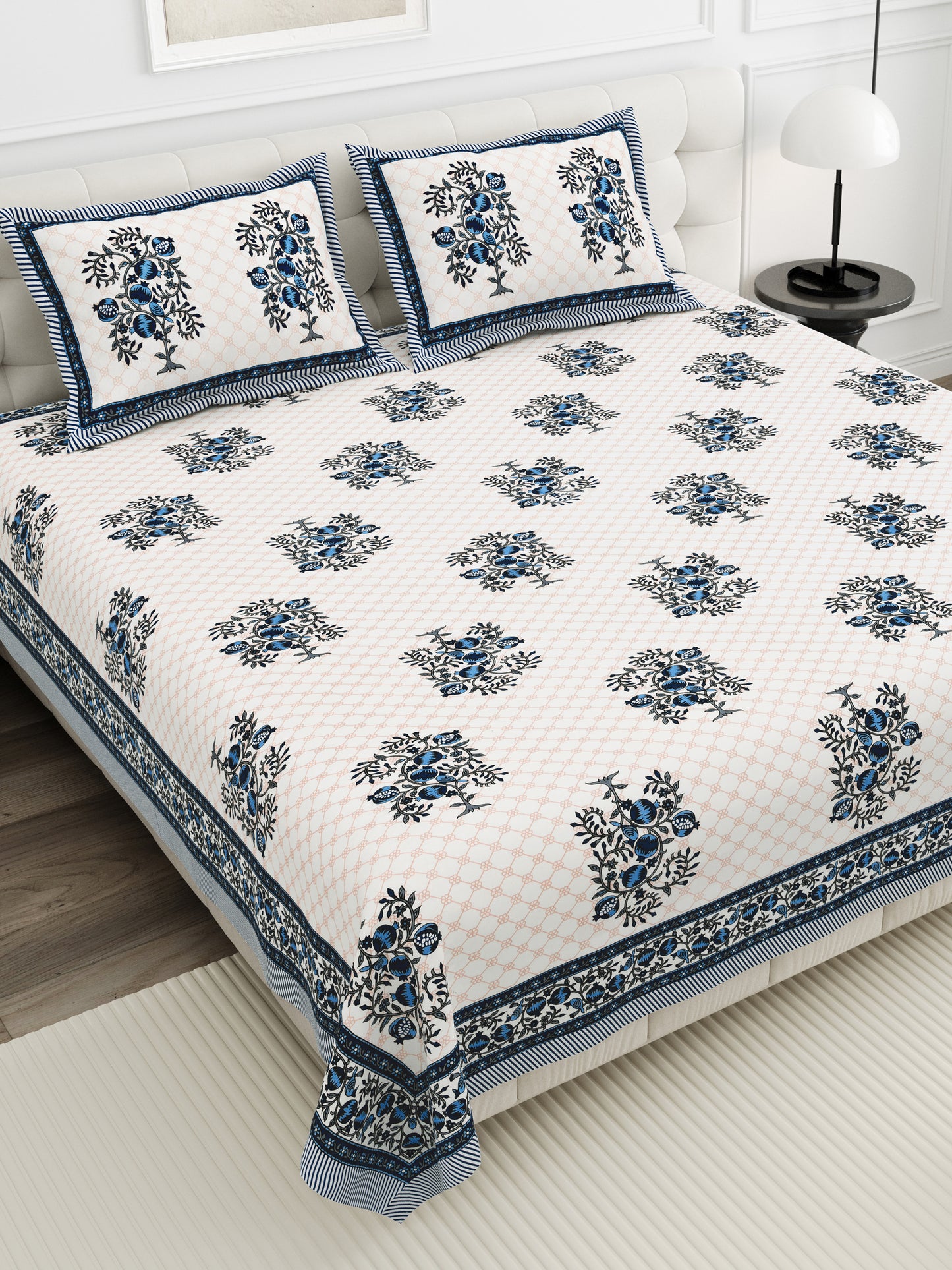 Royal Blossom Double Cotton Bedsheet (90×100 in.)