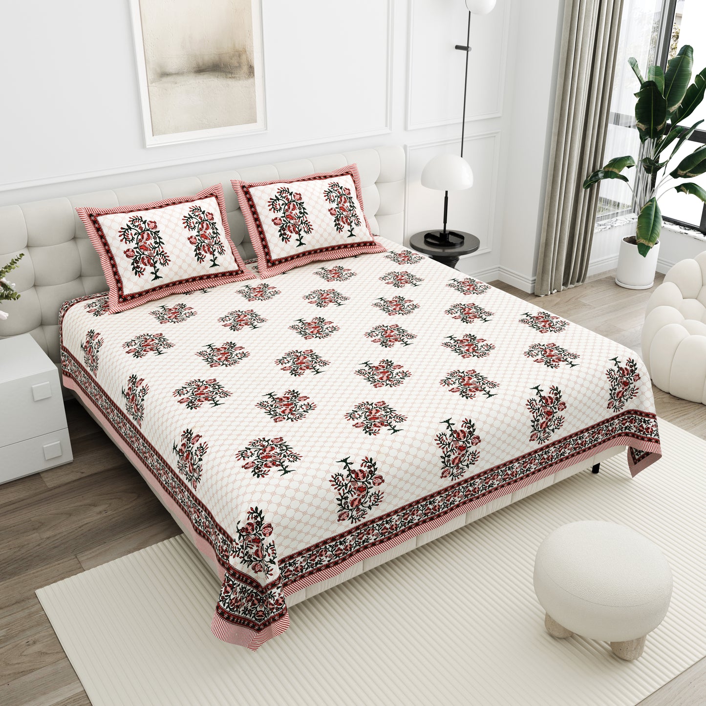 Royal Blossom Double Cotton Bedsheet (90×100 in.)