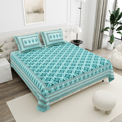 Azure Paisley Double Cotton Bedsheet (90×100 in.)