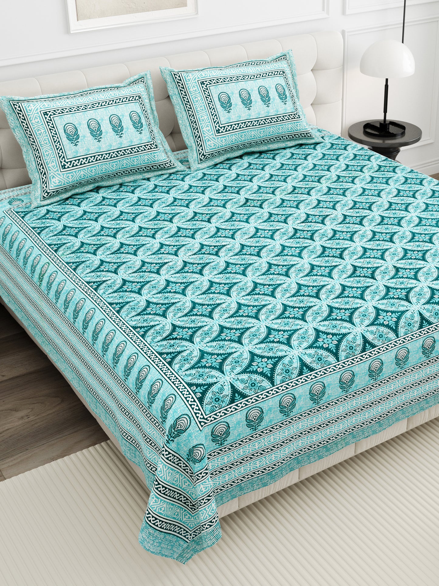 Azure Paisley Double Cotton Bedsheet (90×100 in.)