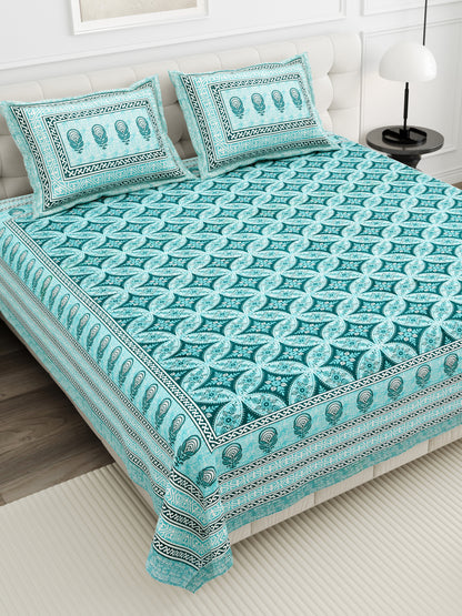 Azure Paisley Double Cotton Bedsheet (90×100 in.)
