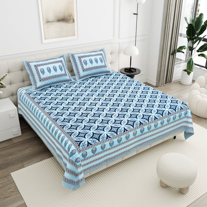 Azure Paisley Double Cotton Bedsheet (90×100 in.)