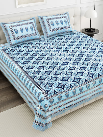 Azure Paisley Double Cotton Bedsheet (90×100 in.)