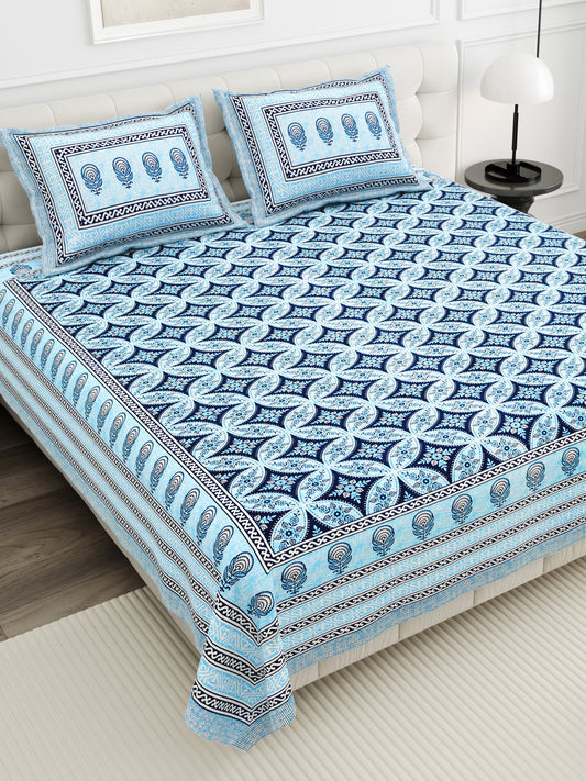 Azure Paisley Double Cotton Bedsheet (90×100 in.)