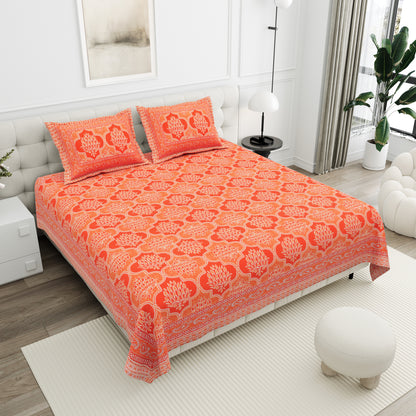 Crimson Lotus Double Cotton Bedsheet (90×100 in.)
