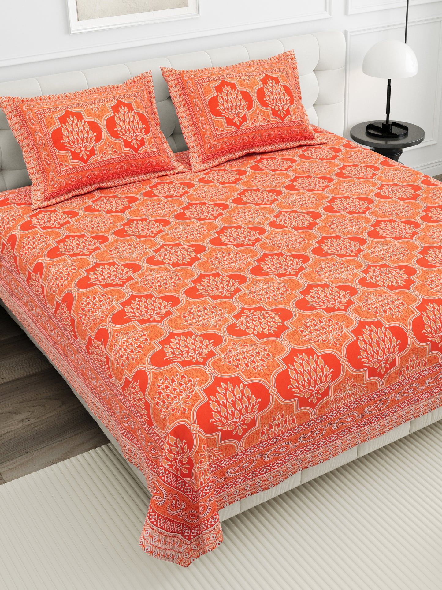 Crimson Lotus Double Cotton Bedsheet (90×100 in.)