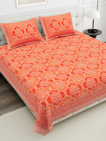 Crimson Lotus Double Cotton Bedsheet (90×100 in.)