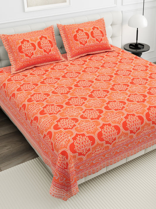 Crimson Lotus Double Cotton Bedsheet (90×100 in.)