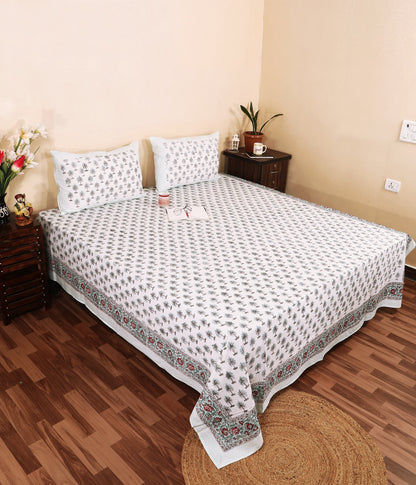 Highmour palm tree print fabric bedsheet in white with intricate designs for a tropical aesthetic