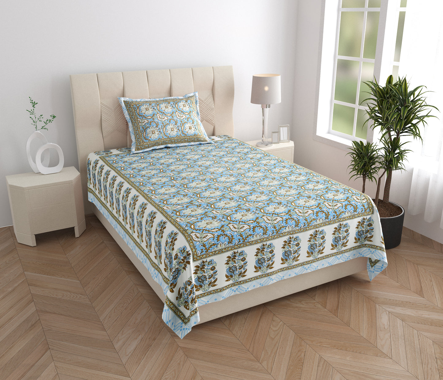 Regal Bloom Single Cotton Bedsheet (60×90 in.)