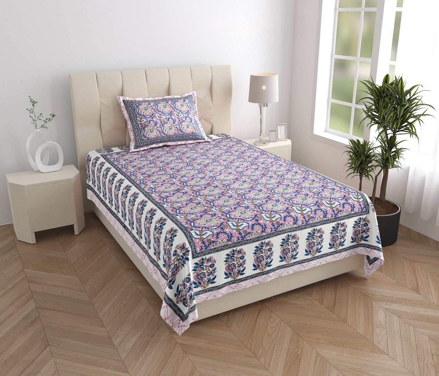 Regal Bloom Single Cotton Bedsheet (60×90 in.)