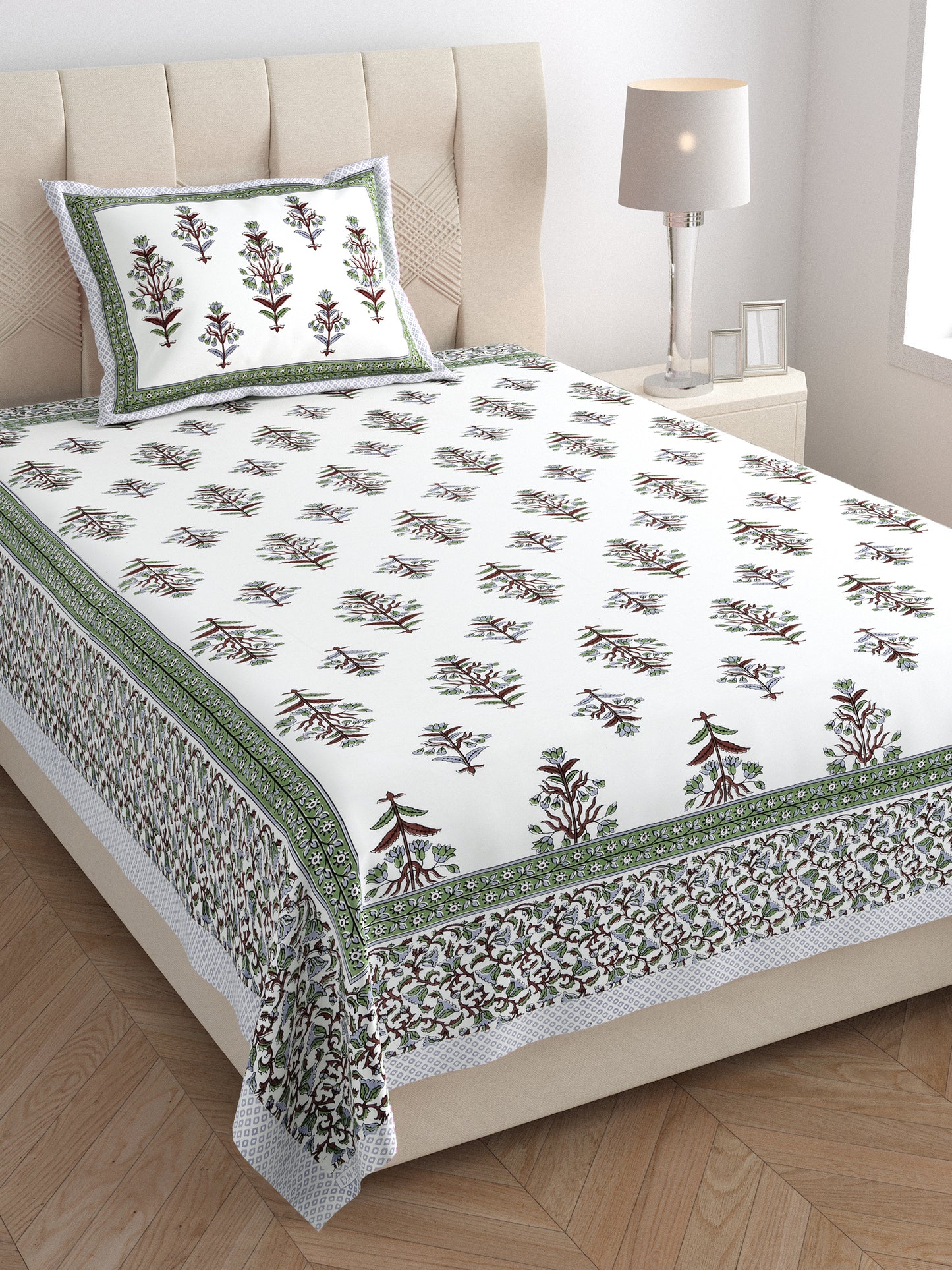 Verdant Charm Single Cotton Bedsheet (60×90 in.)