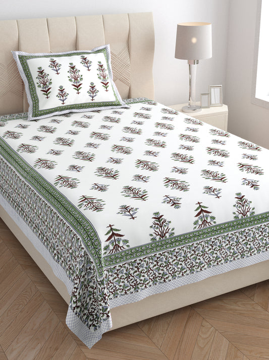 Verdant Charm Single Cotton Bedsheet (60×90 in.)