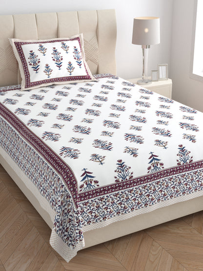 Verdant Charm Single Cotton Bedsheet (60×90 in.)