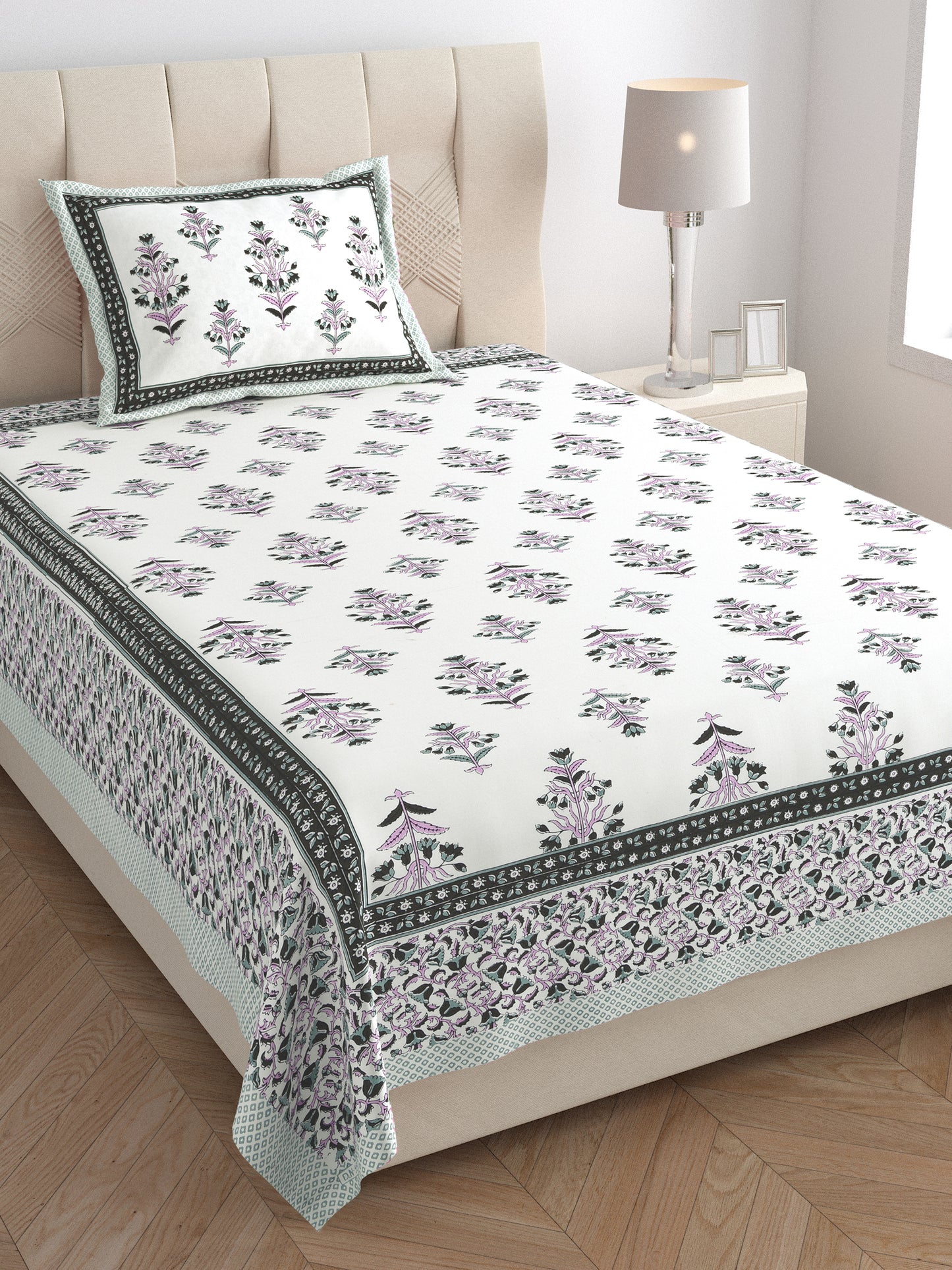Verdant Charm Single Cotton Bedsheet (60×90 in.)