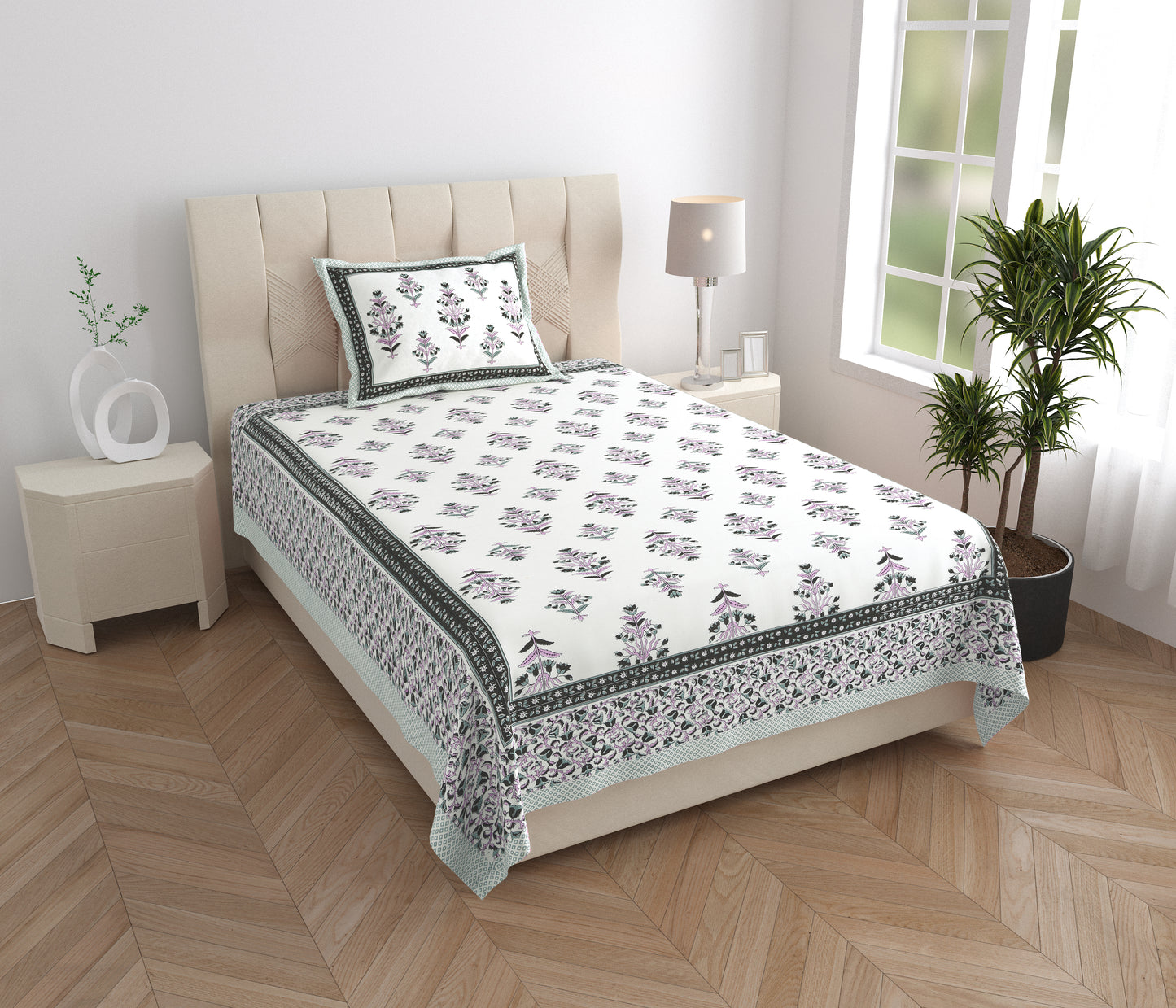 Verdant Charm Single Cotton Bedsheet (60×90 in.)