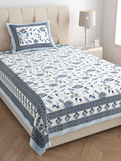 Azure Garden Single Cotton Bedsheet (60×90 in.)