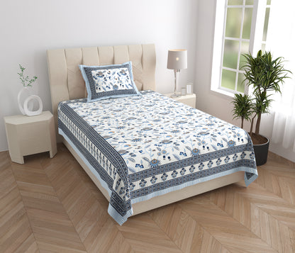 Azure Garden Single Cotton Bedsheet (60×90 in.)
