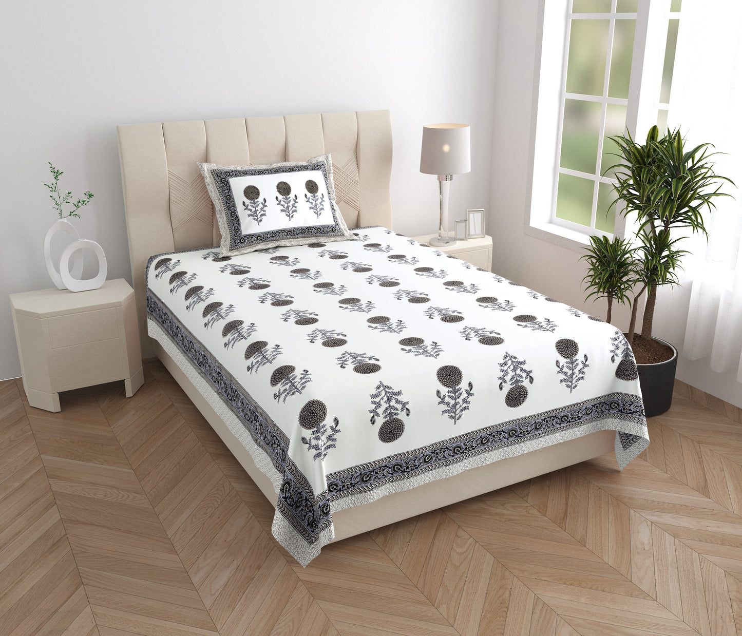 Ivory Grove Single Cotton Bedsheet (60×90 in.)