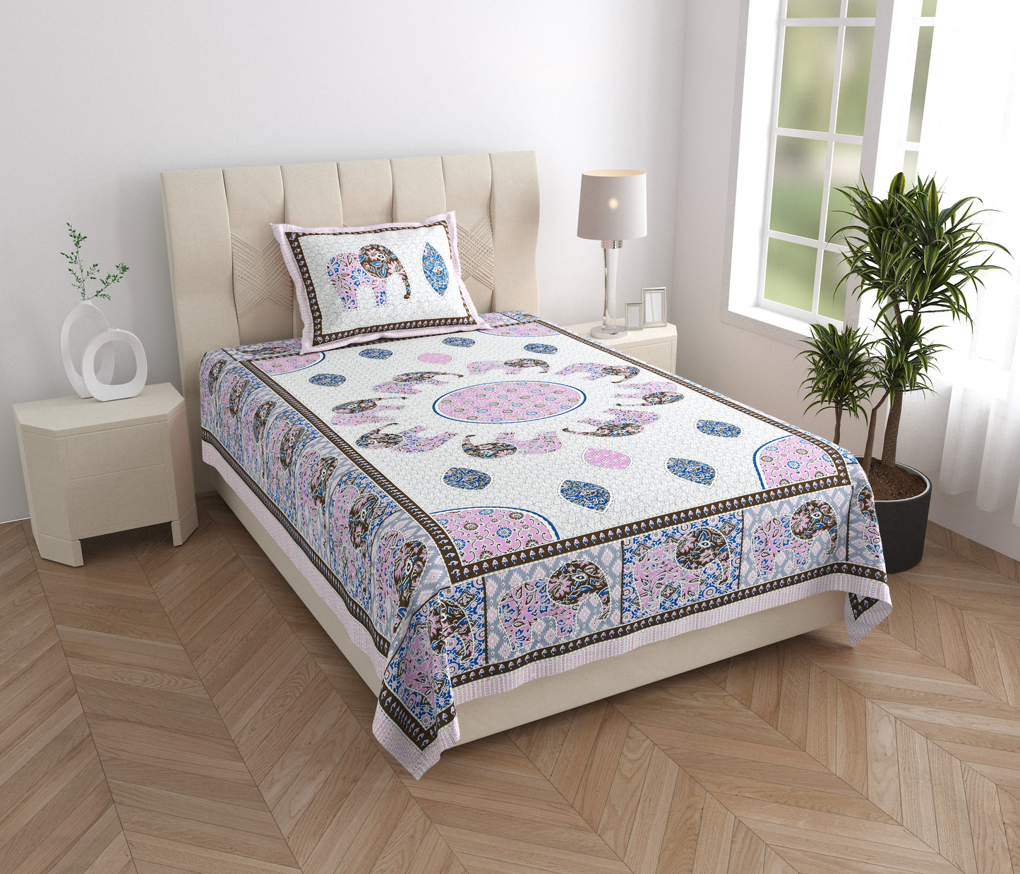 Royal Caravan Single Cotton Bedsheet (60×90 in.)