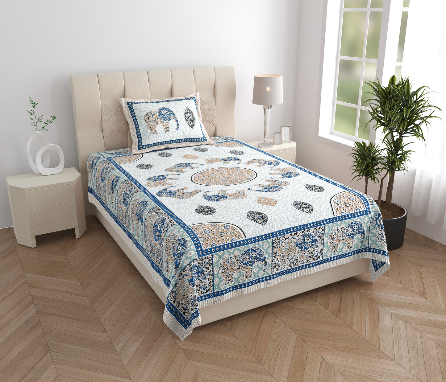 Royal Caravan Single Cotton Bedsheet (60×90 in.)